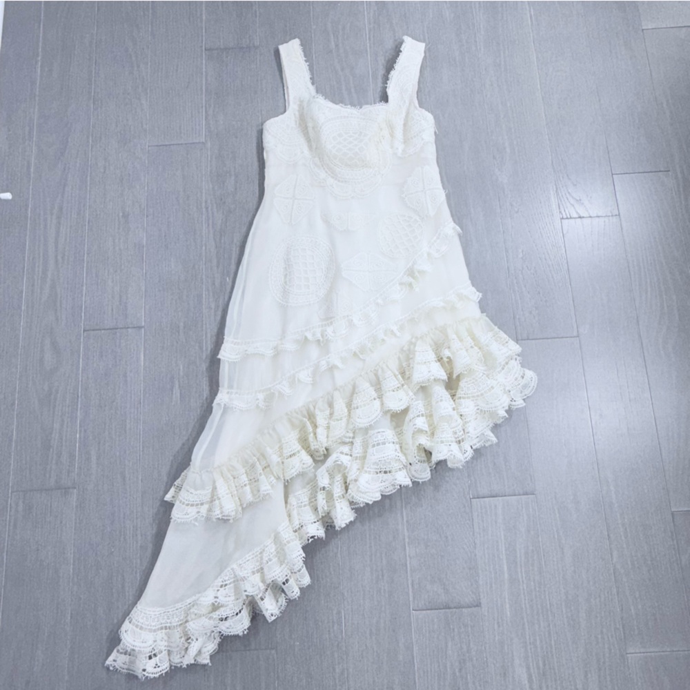 Geisha Designs Anthropology Square Neck Ruffled Asymmetrical Lace Dress S - Picture 10 of 16
